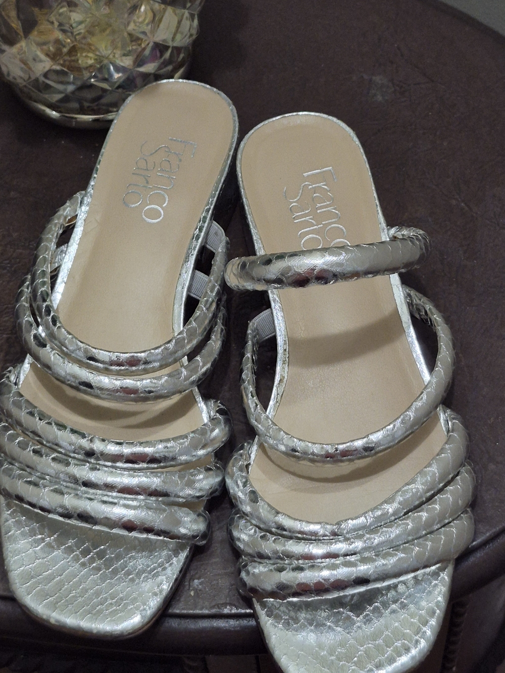Franco Sarto Silver Strappy Slide Sandals